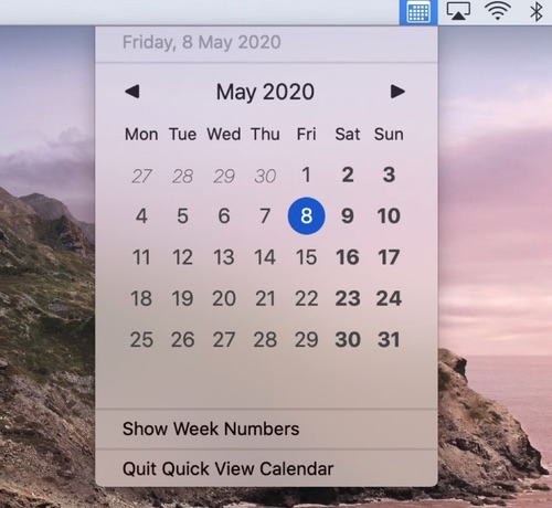 Quick View Calendar